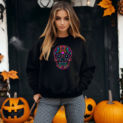 Colorful Sugar Skull SweatShirt, Day of the Dead Shirt, Dia de los Muertos Sweatshirt, Mexican Calavera Graphic, Festival Halloween Top