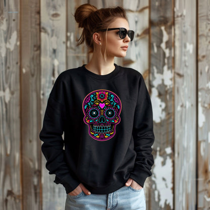 Colorful Sugar Skull SweatShirt, Day of the Dead Shirt, Dia de los Muertos Sweatshirt, Mexican Calavera Graphic, Festival Halloween Top