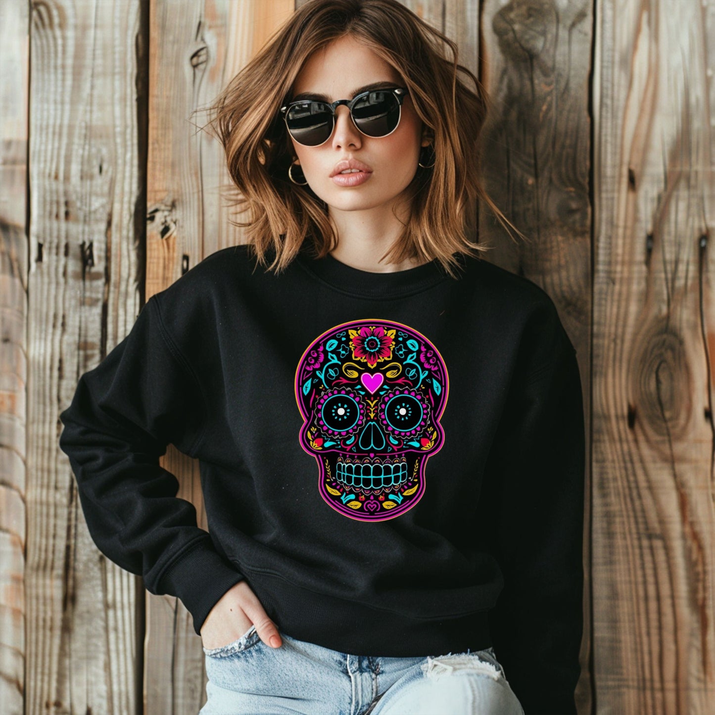 Colorful Sugar Skull SweatShirt, Day of the Dead Shirt, Dia de los Muertos Sweatshirt, Mexican Calavera Graphic, Festival Halloween Top