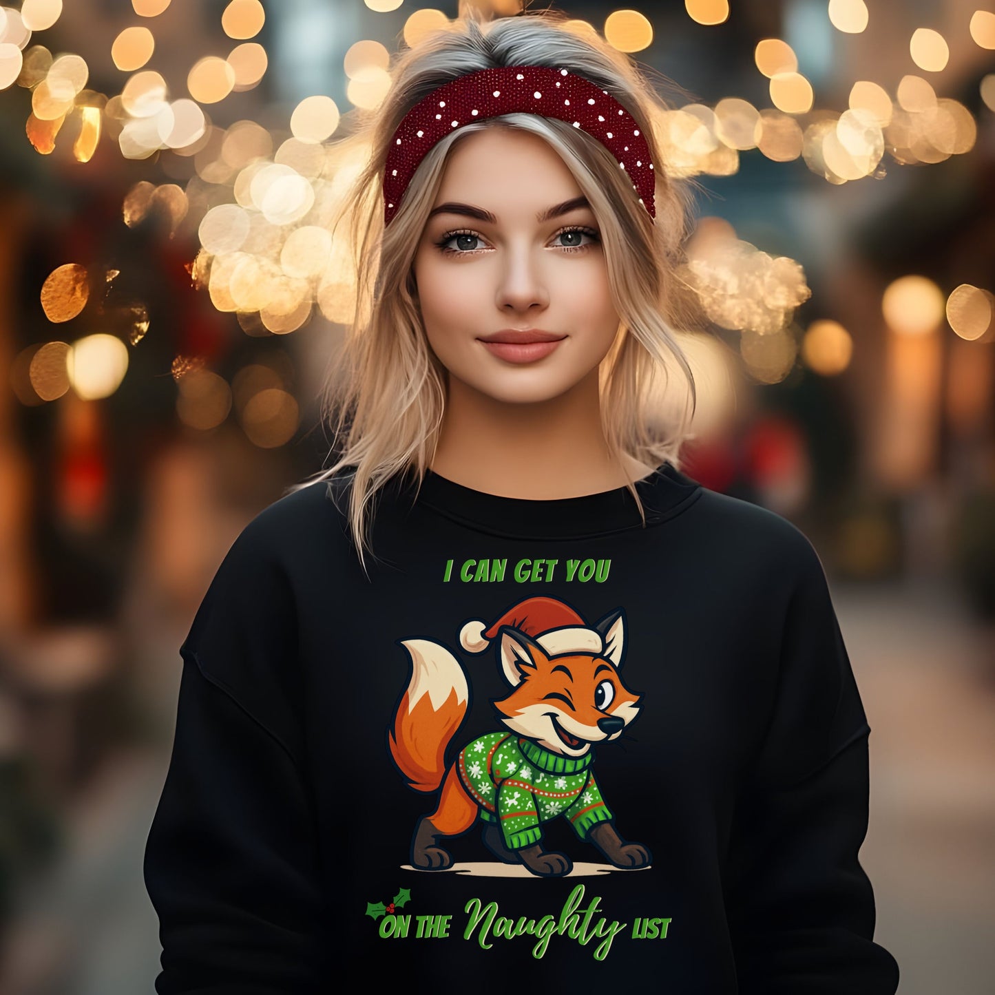 Naughty List Christmas SweatShirt, Funny Fox Christmas Sweat, Cute Holiday Graphic Top, Festive Xmas Party Outfit Gift for her Gift for him