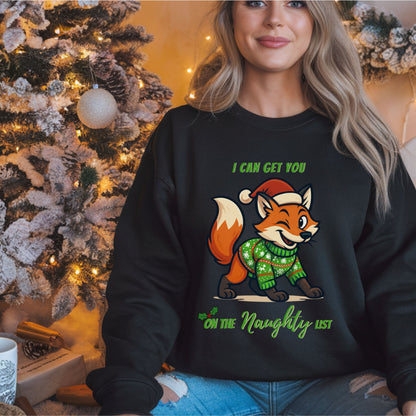 Naughty List Christmas SweatShirt, Funny Fox Christmas Sweat, Cute Holiday Graphic Top, Festive Xmas Party Outfit Gift for her Gift for him