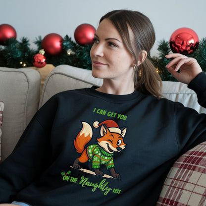 Naughty List Christmas SweatShirt, Funny Fox Christmas Sweat, Cute Holiday Graphic Top, Festive Xmas Party Outfit Gift for her Gift for him