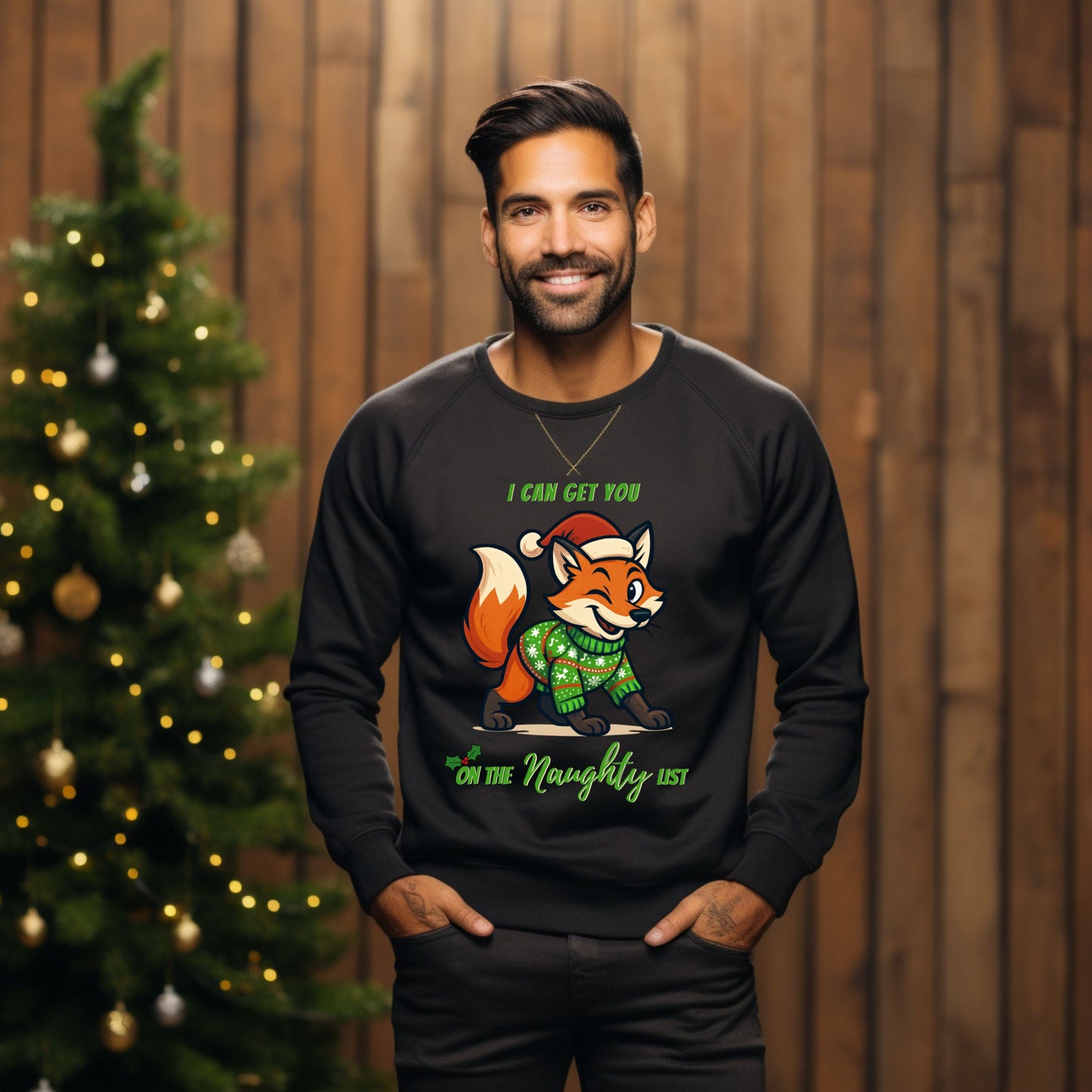 Naughty List Christmas SweatShirt, Funny Fox Christmas Sweat, Cute Holiday Graphic Top, Festive Xmas Party Outfit Gift for her Gift for him