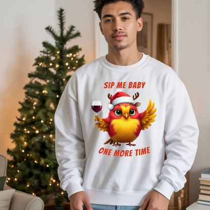 Funny Christmas Wine Tee, Holiday Drinking Sweatshirt, Sip Me Baby One More Time Shirt, Santa Bird T-shirt, Wine Lover Gift, Bird Lover Gift