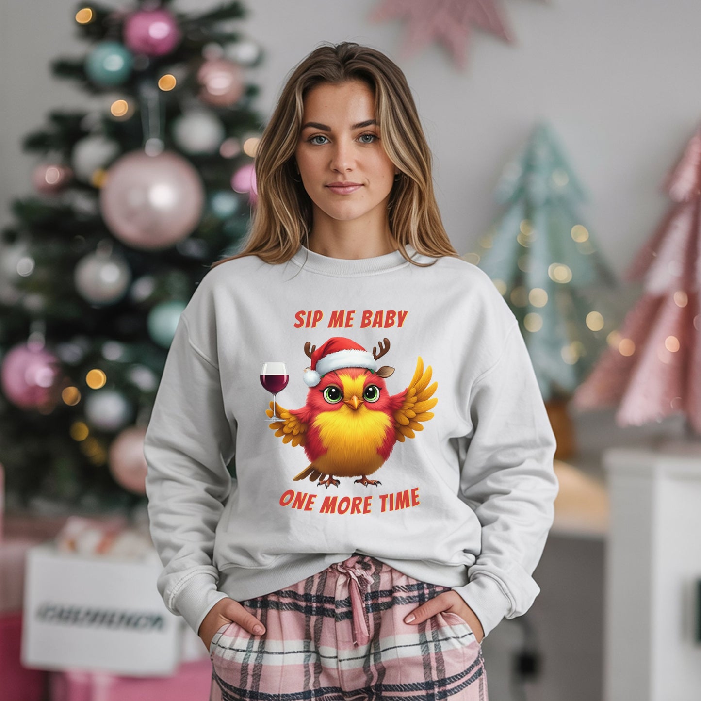 Funny Christmas Wine Tee, Holiday Drinking Sweatshirt, Sip Me Baby One More Time Shirt, Santa Bird T-shirt, Wine Lover Gift, Bird Lover Gift