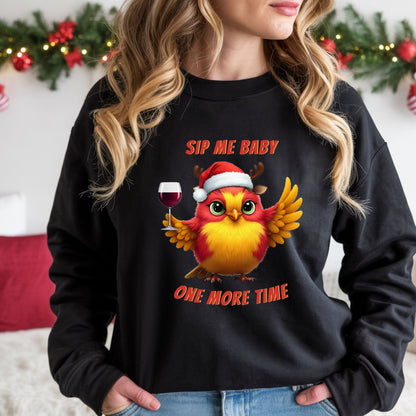 Funny Christmas Wine Tee, Holiday Drinking Sweatshirt, Sip Me Baby One More Time Shirt, Santa Bird T-shirt, Wine Lover Gift, Bird Lover Gift