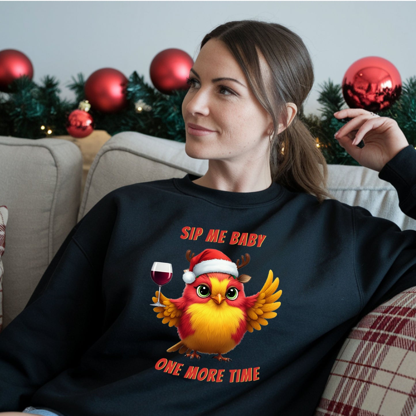 Funny Christmas Wine Tee, Holiday Drinking Sweatshirt, Sip Me Baby One More Time Shirt, Santa Bird T-shirt, Wine Lover Gift, Bird Lover Gift