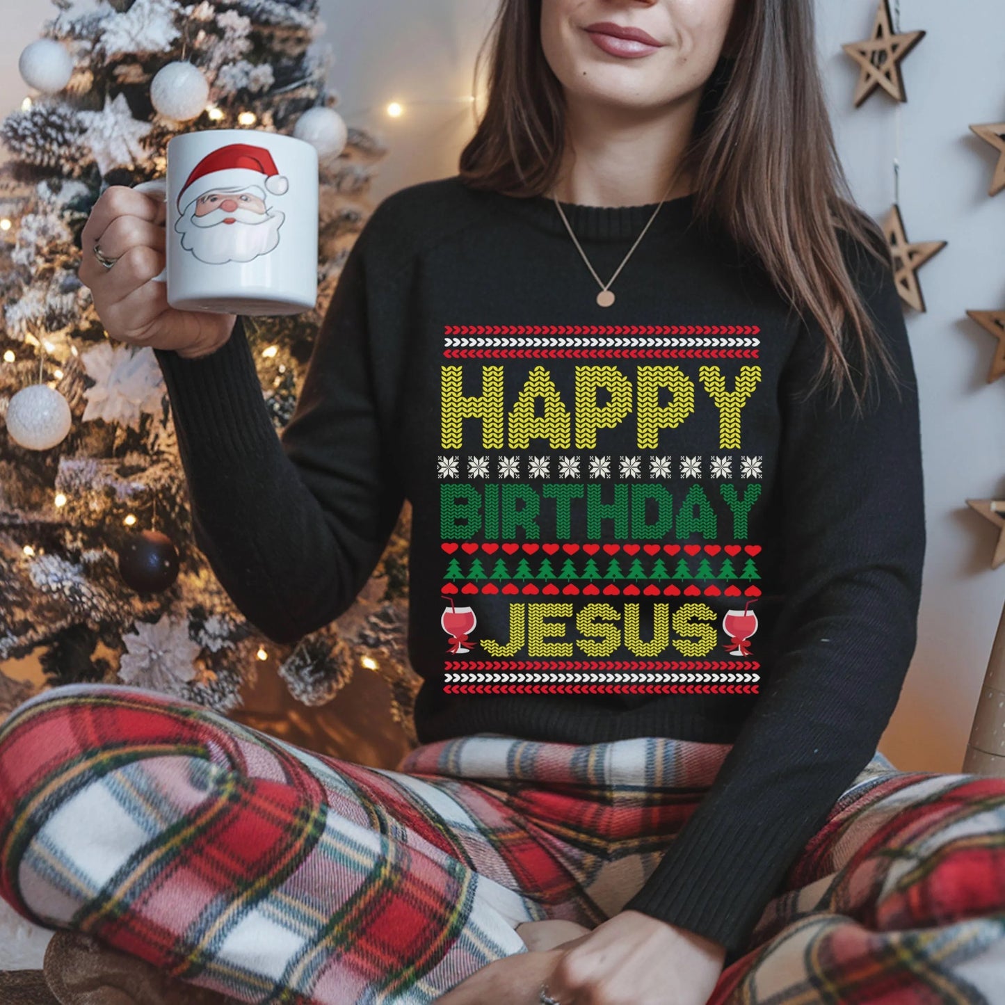 Happy Birthday Jesus Ugly Christmas Sweatshirt Christmas Gift, Religious Apparel, Holiday Wear, Church Event Sweatshirt Gift for Her