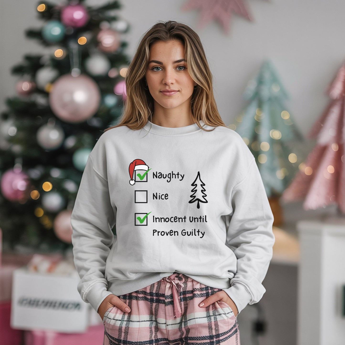 Funny Christmas Sweatshirt, Naughty & Nice Checkboxes Sweat,  Sarcastic Xmas Top, Humorous Naughty List Sweatshirt