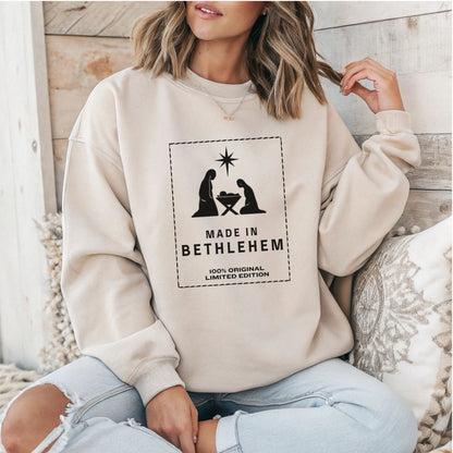 Made in Bethlehem Nativity Sweatshirt: Christian Christmas Sweater, Religious Holiday Gift, Limited Edition Faith Apparel