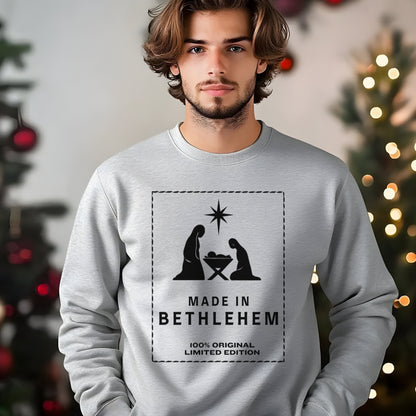 Made in Bethlehem Nativity Sweatshirt: Christian Christmas Sweater, Religious Holiday Gift, Limited Edition Faith Apparel
