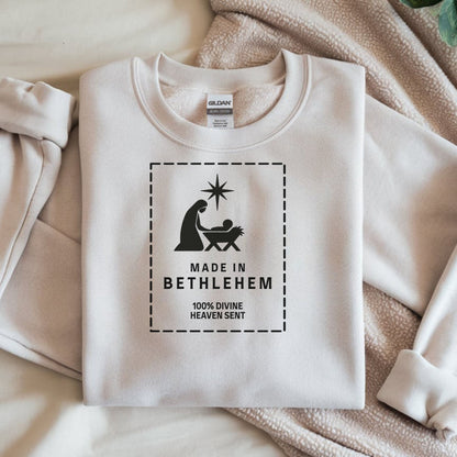 Made in Bethlehem Nativity Label: Christian Christmas Shirt, Faith Apparel
