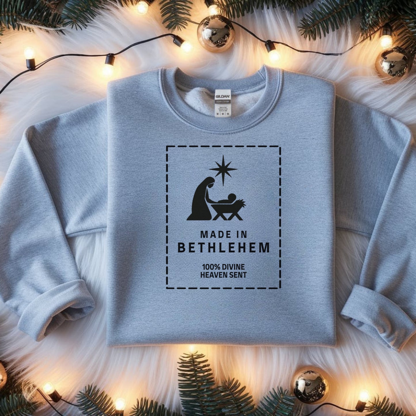 Made in Bethlehem Nativity Label: Christian Christmas Shirt, Faith Apparel