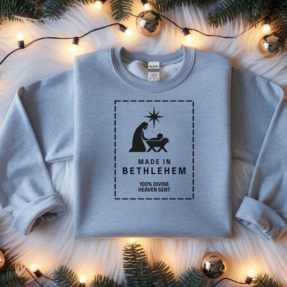 Made in Bethlehem Nativity Label: Christian Christmas Shirt, Faith Apparel