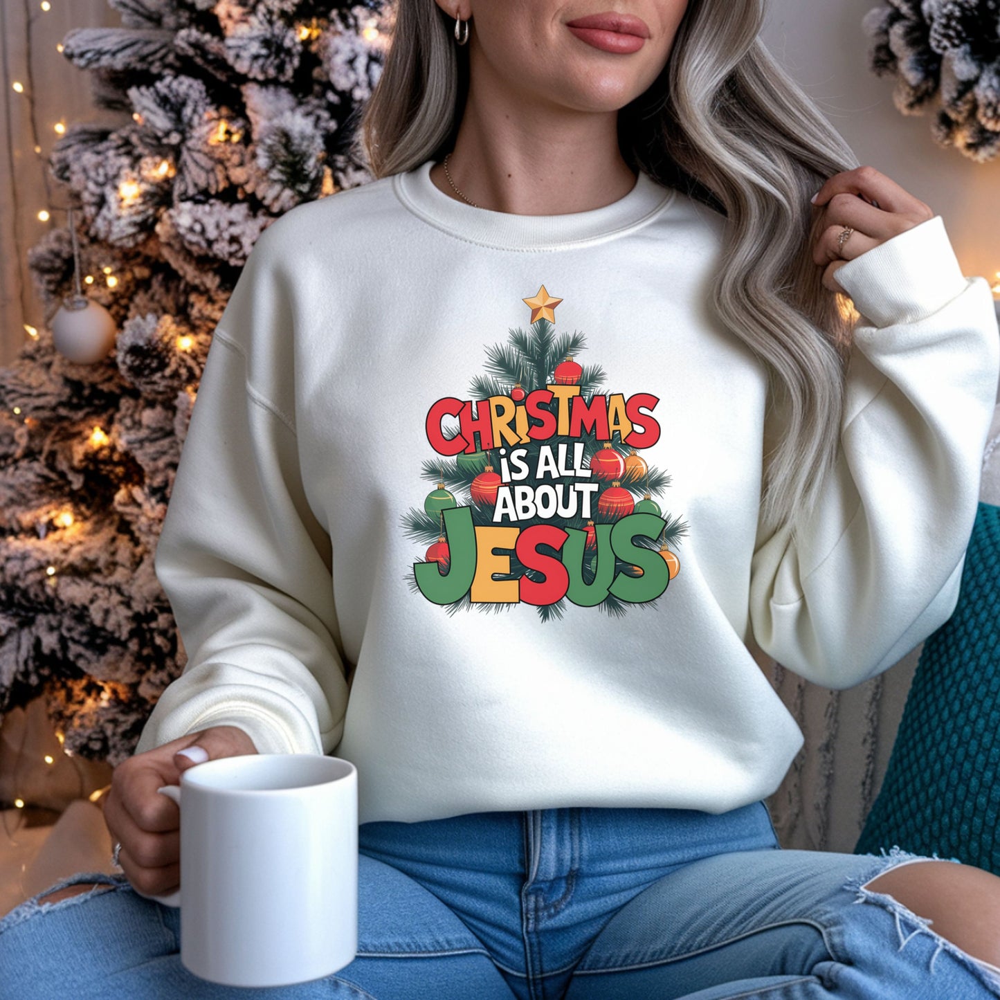 Christmas Is All About Jesus Sweatshirt: Christian Christmas Sweatshirt, Religious Holiday Shirt, Faith-Based Christmas Top