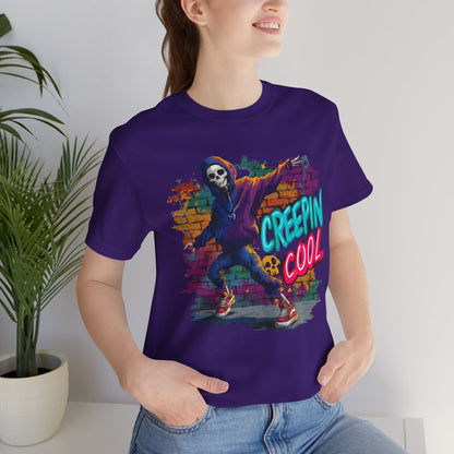 Halloween Skeleton Spooky T-shirt Graffiti Streetwear Creepin' Cool Graphic T-shirt, Unisex Halloween TShirt, Spooky Vibe Gift for Teens Tee