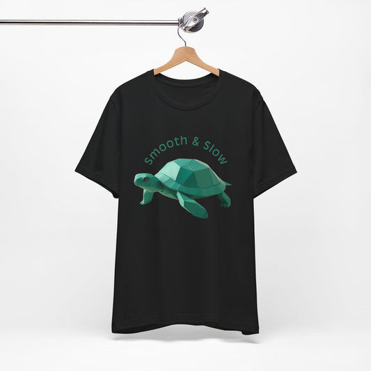 Green Turtle Geometric Unisex Tee, Smooth & Slow Animal Tee, Nature Lover Shirt, Graphic Tee, Turtle Lover Gift