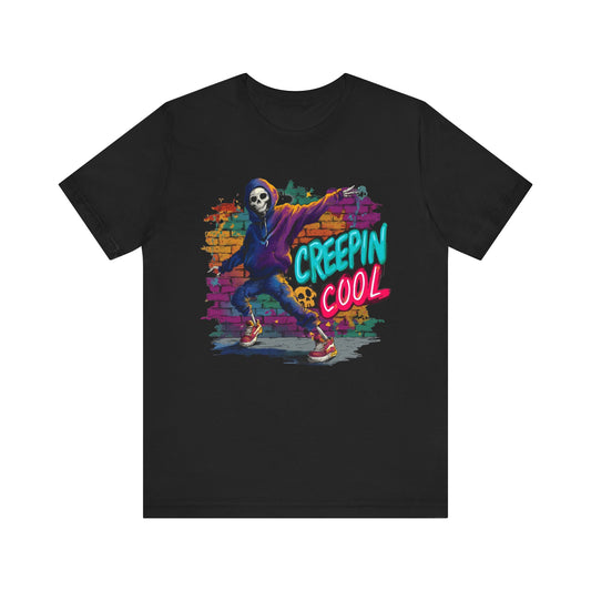 Halloween Skeleton Spooky T-shirt Graffiti Streetwear Creepin' Cool Graphic T-shirt, Unisex Halloween TShirt, Spooky Vibe Gift for Teens Tee
