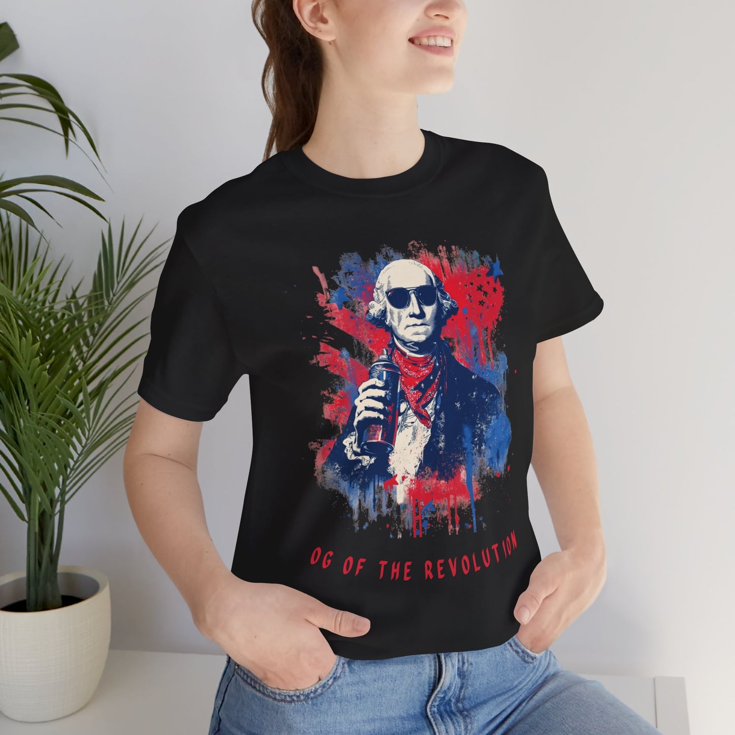 Patriotic Tee with George Washington, OG of the Revolution, Graffiti style design