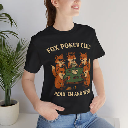 Fox Poker Club Tee - Fun Unisex Short Sleeve T-Shirt for Poker Lovers, Gaming Apparel, Animal Themed T-Shirt, Unisex Casual Wear
