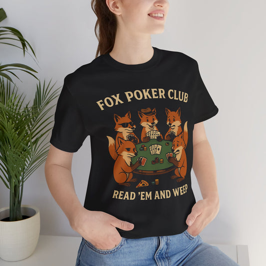 Fox Poker Club Tee - Fun Unisex Short Sleeve T-Shirt for Poker Lovers, Gaming Apparel, Animal Themed T-Shirt, Unisex Casual Wear