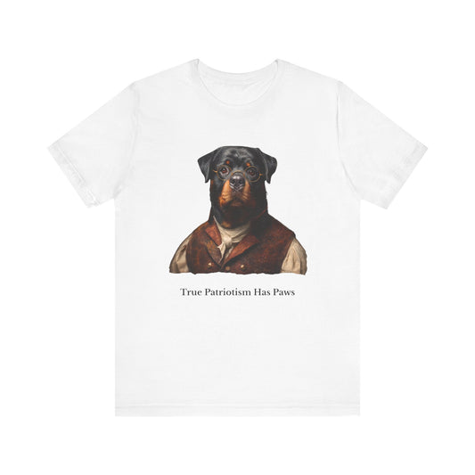 Rottweiler dressed as Benjamin Franklin,Patriotic Dog Lover Tee, Unisex Graphic T-Shirt, Casual Wear, Gift for Dog Owners, Fun Animal Apparel, Summer Fashion
