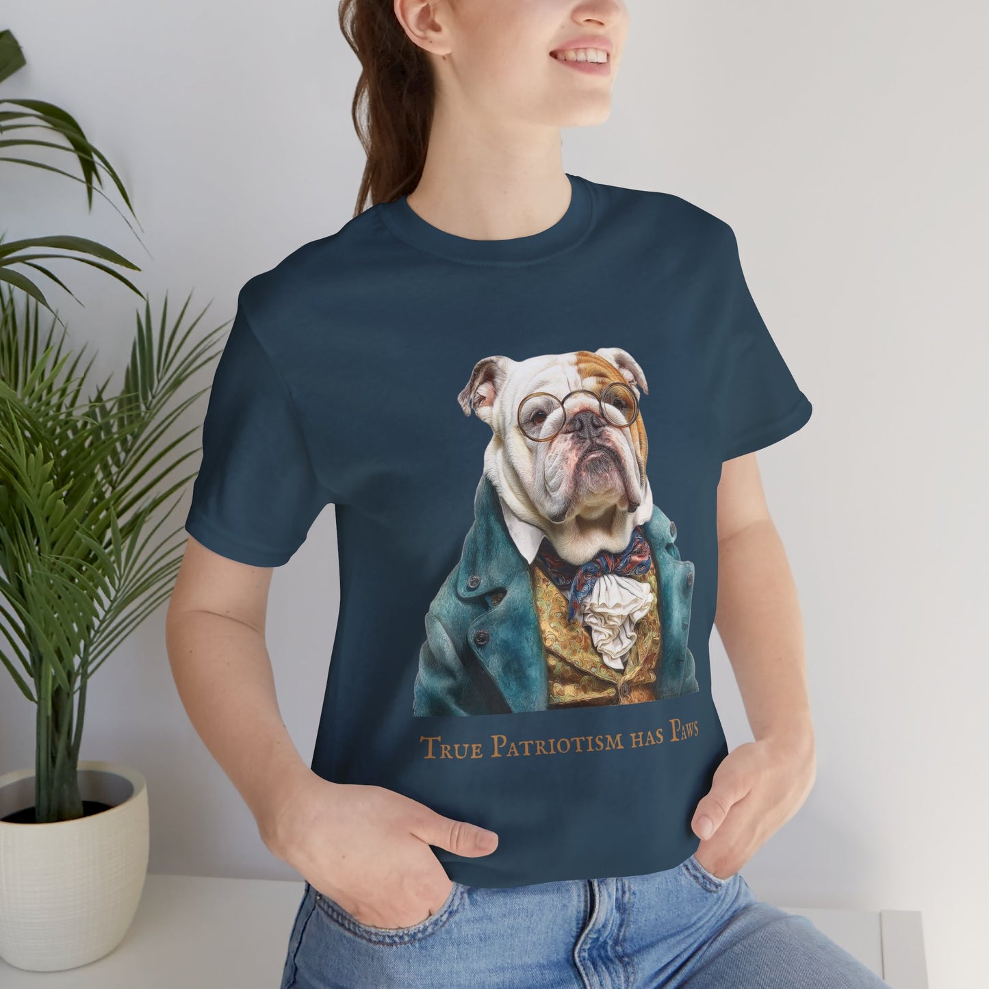 Benjamin Franklin Patriotic English Bulldog Tee - True Patriotism Has Paws, Quirky Animal Shirt, Gift for Dog Lovers, Casual Wear, Unisex Tee