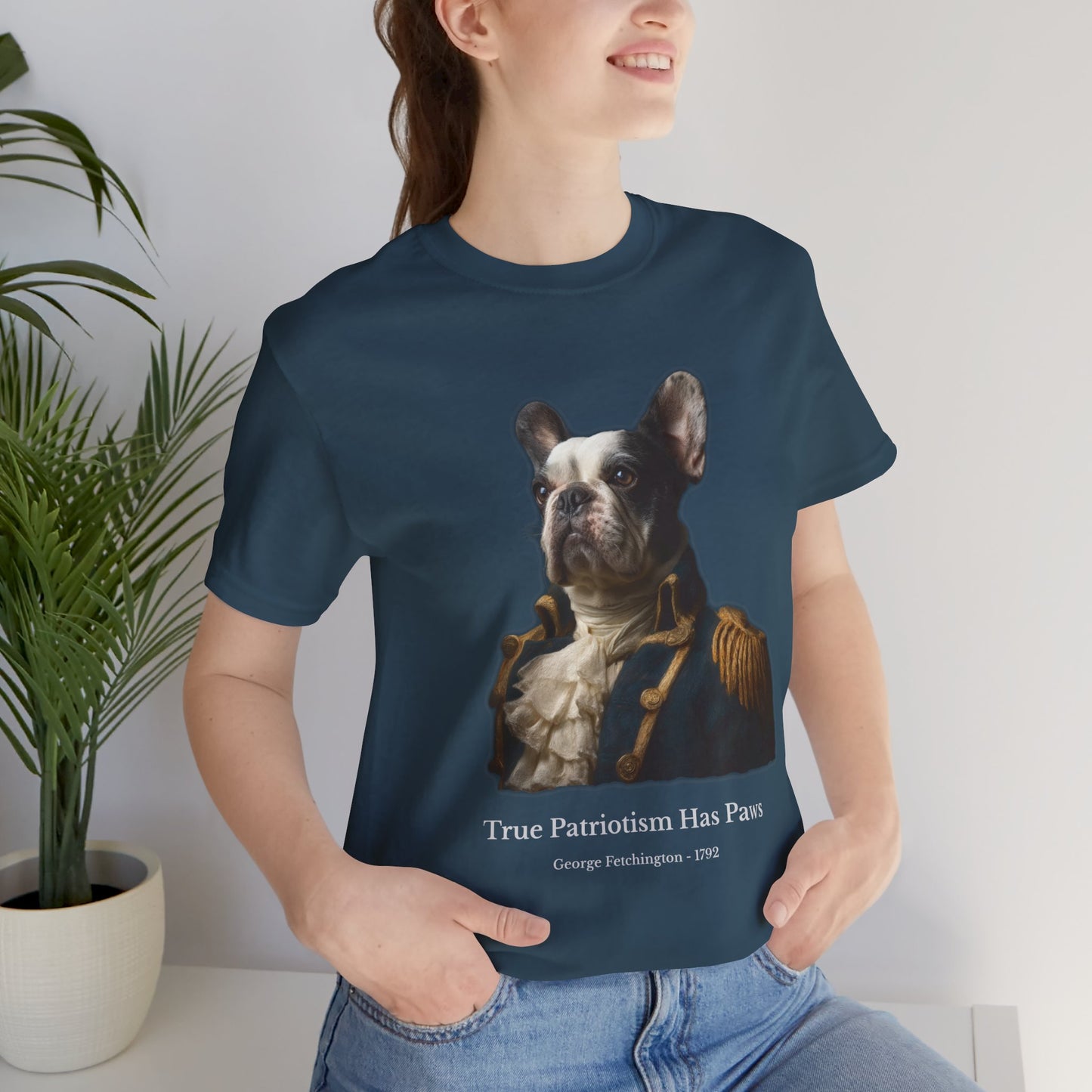 French Bulldog (Frenchy) dressed as George Washington Patriot Tee - Independence Day gift idea