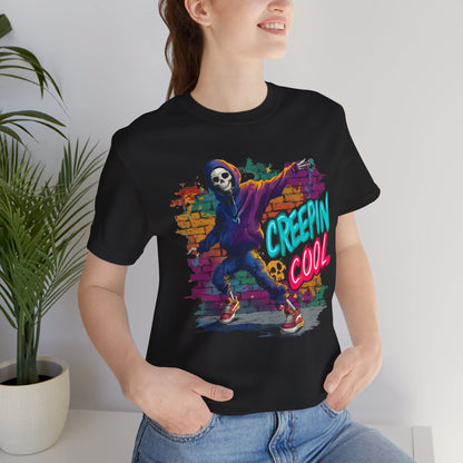 Halloween Skeleton Spooky T-shirt Graffiti Streetwear Creepin' Cool Graphic T-shirt, Unisex Halloween TShirt, Spooky Vibe Gift for Teens Tee