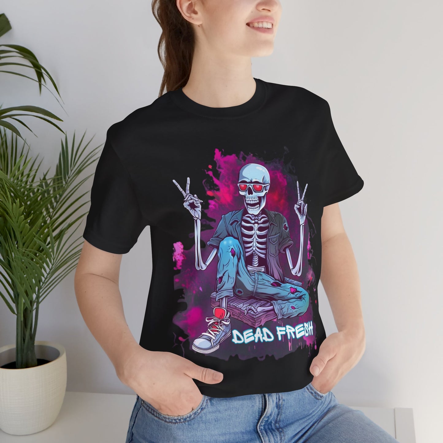 Skeleton Streetwear Tee Halloween Graffiti Skeleton Style Dead Fresh Halloween Celebration Costume Gift for Her Costume Gift for him