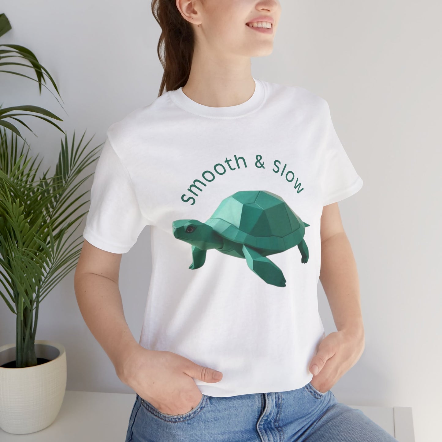 Green Turtle Geometric Unisex Tee, Smooth & Slow Animal Tee, Nature Lover Shirt, Graphic Tee, Turtle Lover Gift