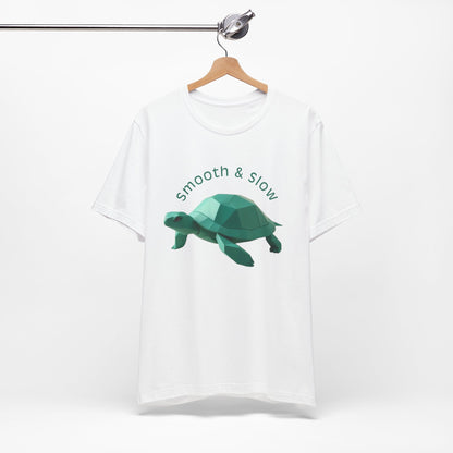 Green Turtle Geometric Unisex Tee, Smooth & Slow Animal Tee, Nature Lover Shirt, Graphic Tee, Turtle Lover Gift