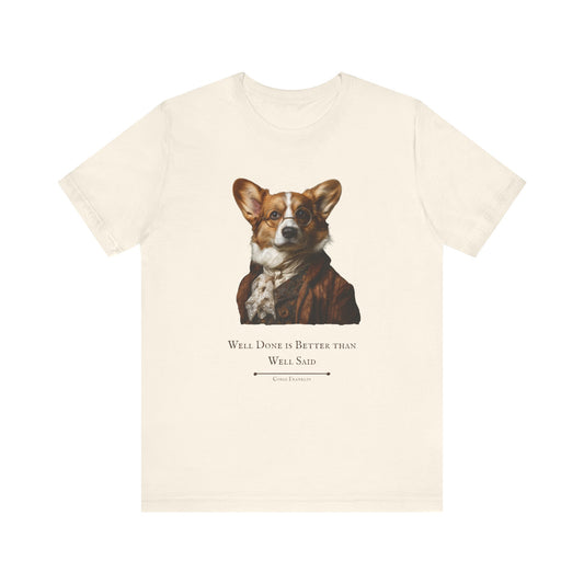 Corgi Dog dressed as Benjamin Franklin, perfect for Independence Day celebrations with this cute Patriotic Tee