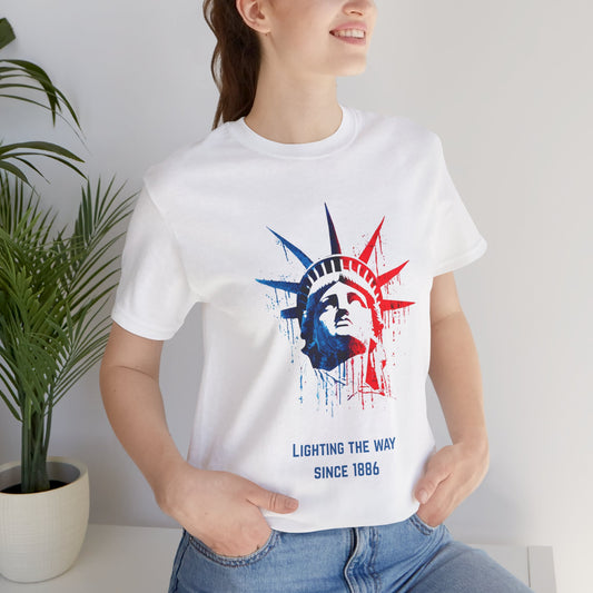 Patriotic Statue of Liberty T-shirt painted in the colours of America. Suited to 4th of July Independence Day celebrations