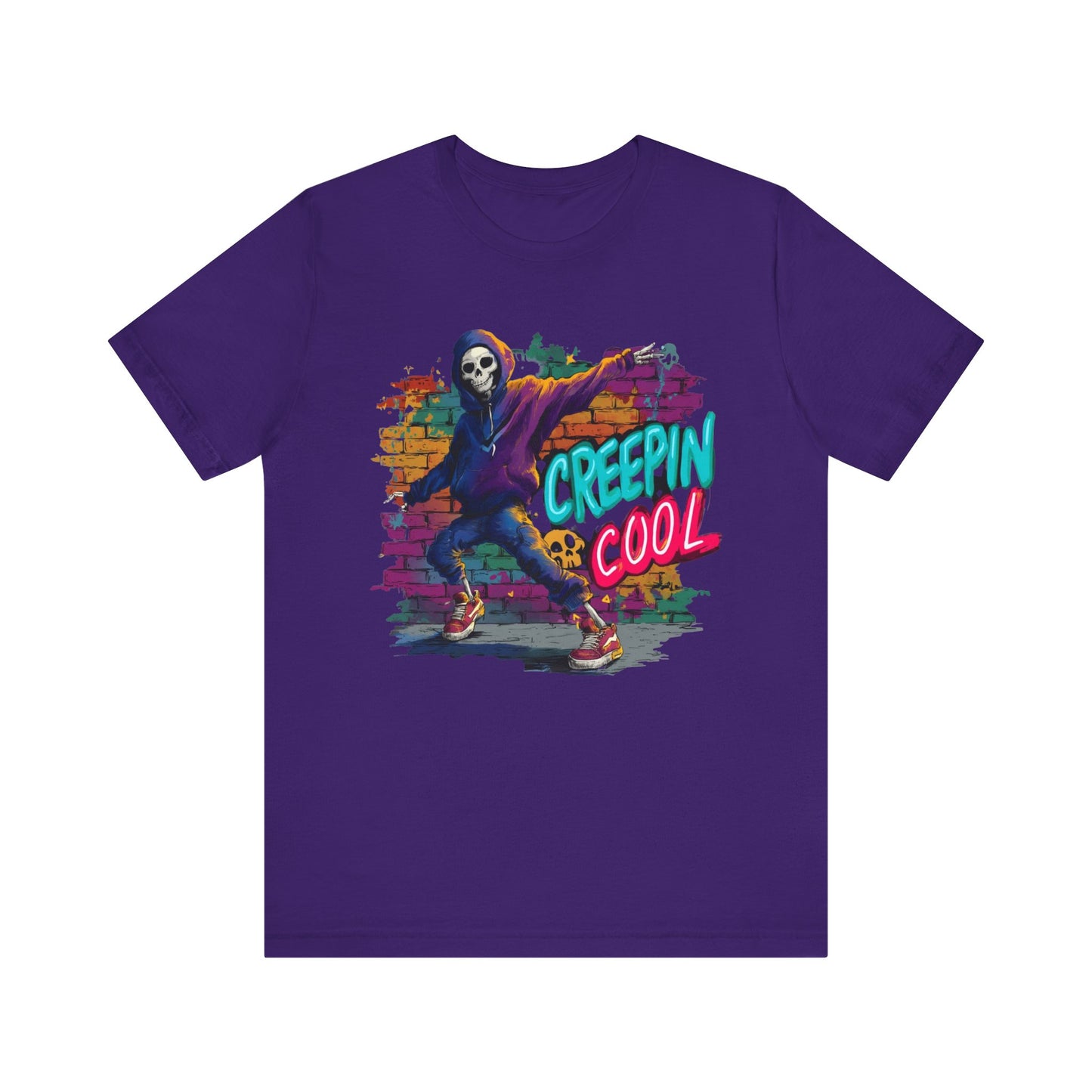 Halloween Skeleton Spooky T-shirt Graffiti Streetwear Creepin' Cool Graphic T-shirt, Unisex Halloween TShirt, Spooky Vibe Gift for Teens Tee