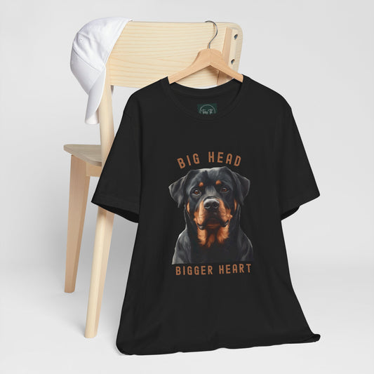 "Big Head Bigger Heart" Dog Design - Rottweiler T-Shirt Black on hanger