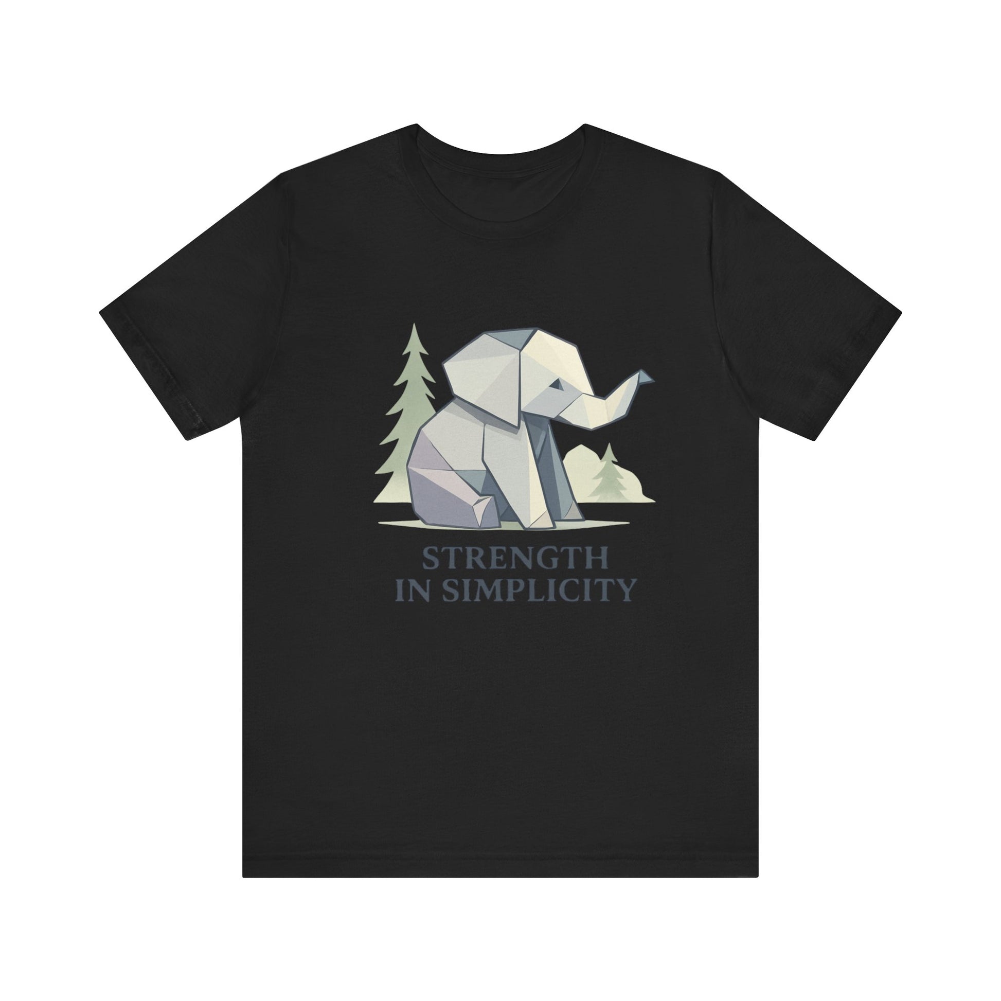 Geometric Origami Elephant Strength in Simplicity T-Shirt Design in Black