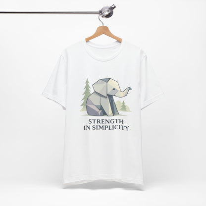 Geometric Origami Elephant Strength in Simplicity White T-Shirt Design on hanger