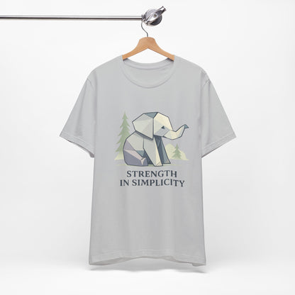 Geometric Origami Elephant Strength in Simplicity solid athletic grey T-Shirt Design on hanger