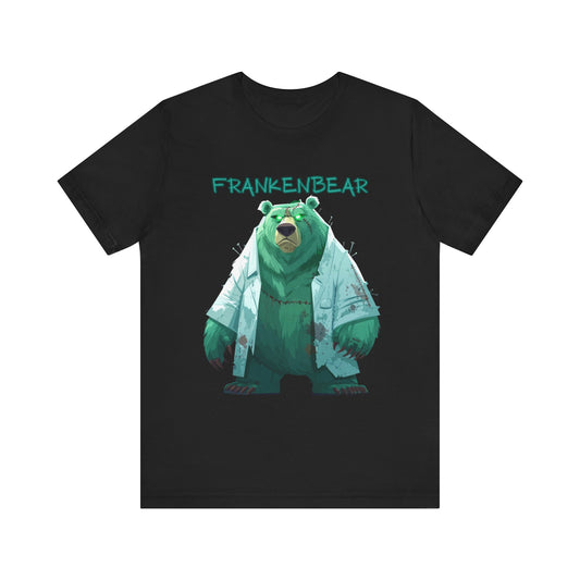 Grizzly Bear dressed as Frankenstein for Halloween on black