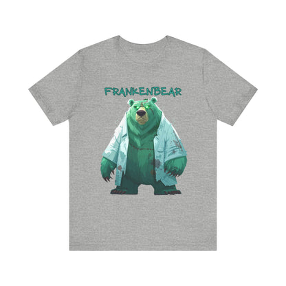 Grizzly Bear dressed as Frankenstein for Halloween on grey