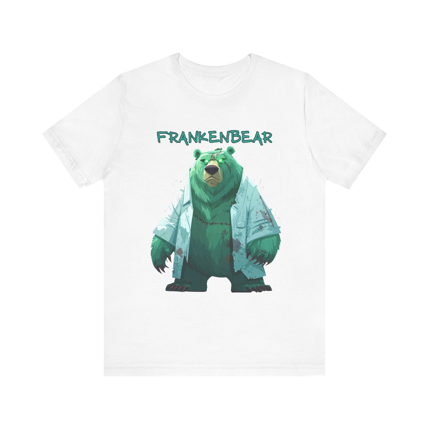 Grizzly Bear dressed as Frankenstein for Halloween on white