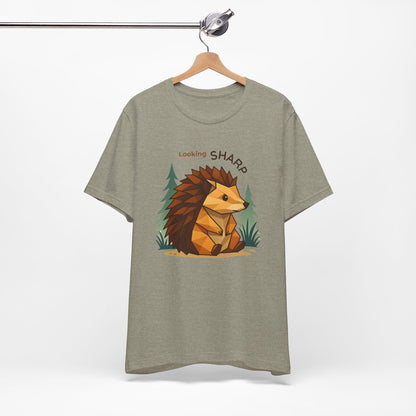 Heather Stone - Looking Sharp Hedgehog T-shirt - Geometric Origami Design on hanger