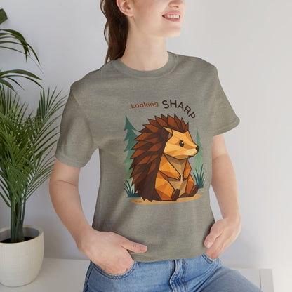 Heather Stone - Looking Sharp Hedgehog T-shirt - Geometric Origami Design on model