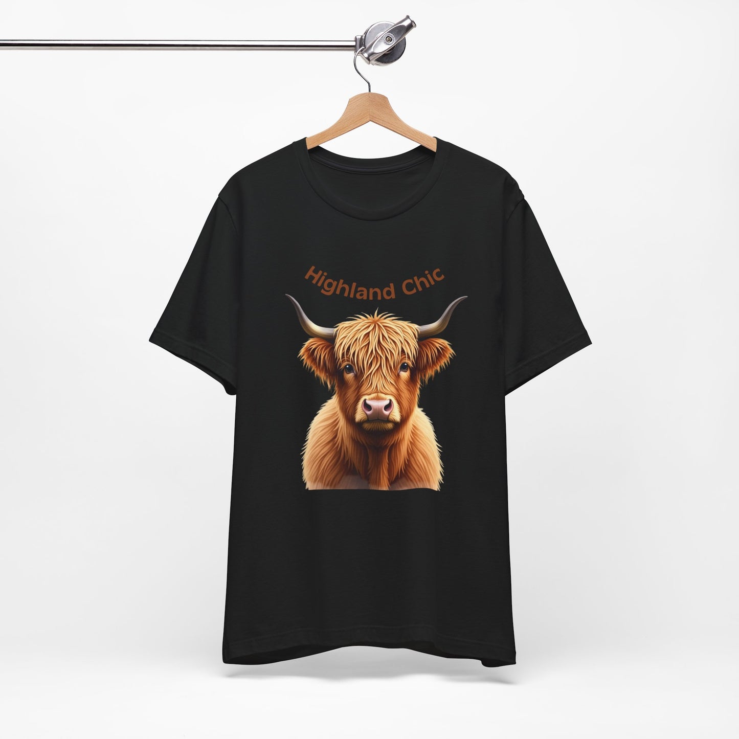Highland Chic - Highland Cow Black T-shirt on hanger