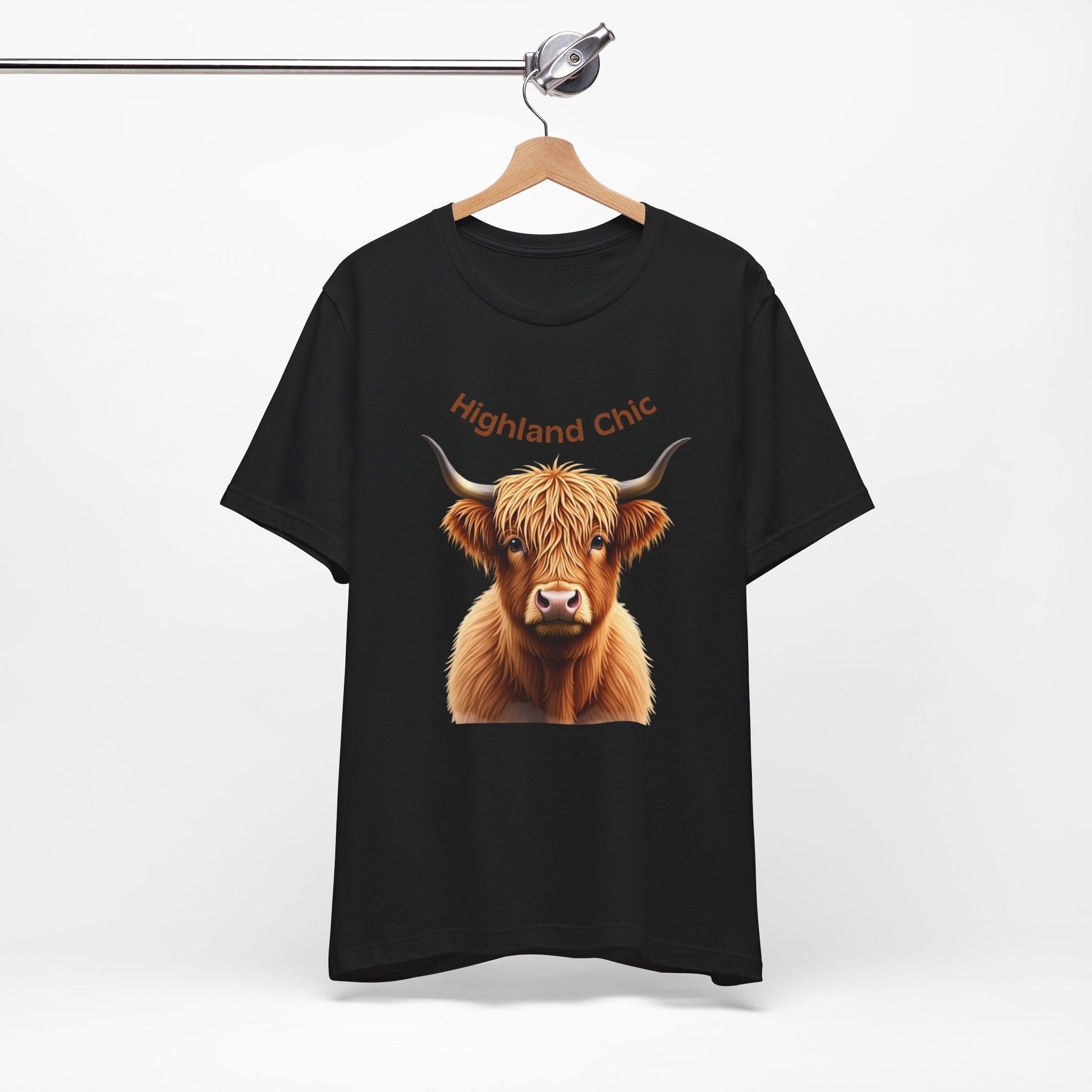 Highland Chic - Highland Cow Black T-shirt on hanger