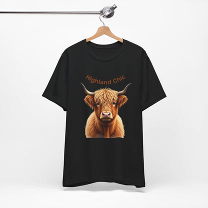 Highland Chic - Highland Cow Black T-shirt on hanger