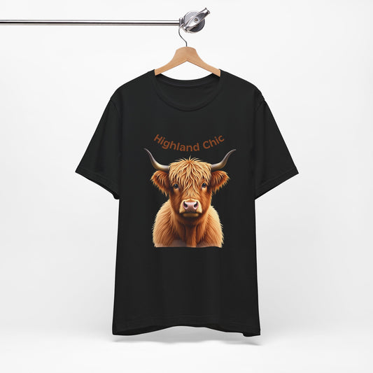 Highland Chic - Highland Cow Black T-shirt on hanger