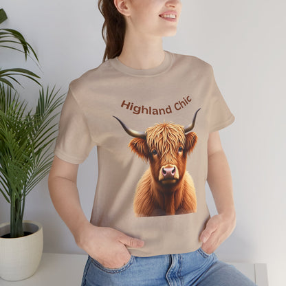 Highland Chic - Highland Cow tan T-shirt on model