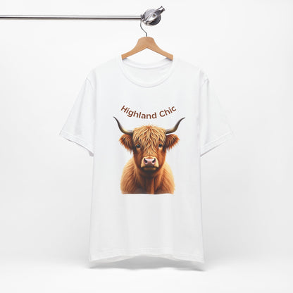 Highland Chic - Highland Cow white T-shirt on hanger